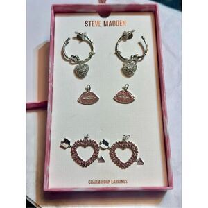 Steve Madden NWT jewelry gift set charm hoop earrings